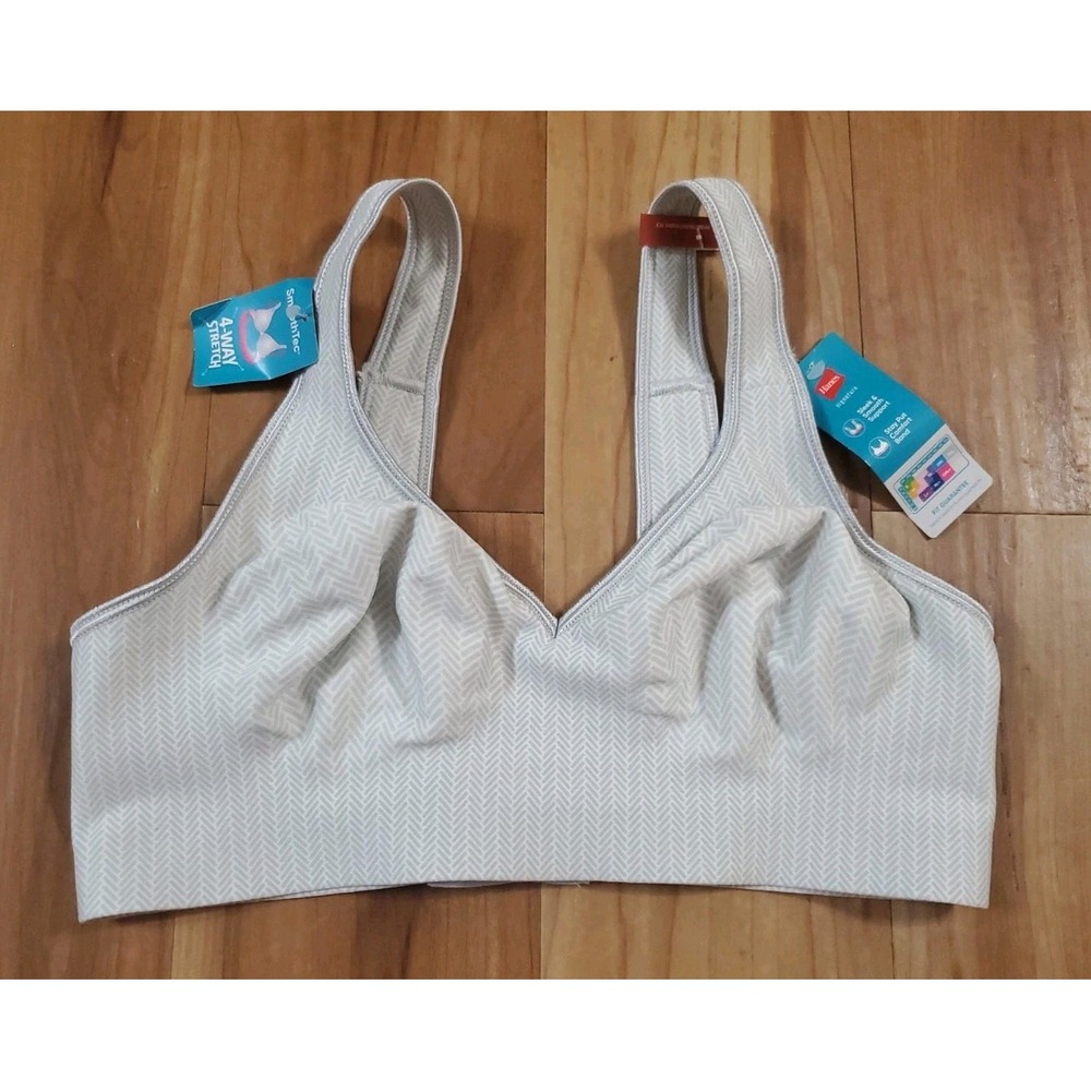 Hanes Women's Wireless Bra MHW796 Comfort Evolution Grey Herringbone Size M